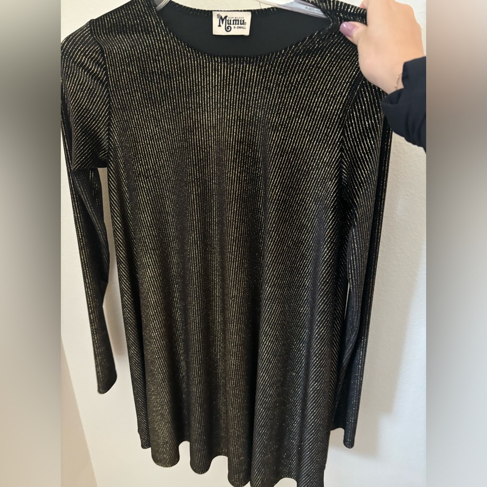 Show Me Your MuMu Black Metallic Gold Striped Long Sleeve Dress